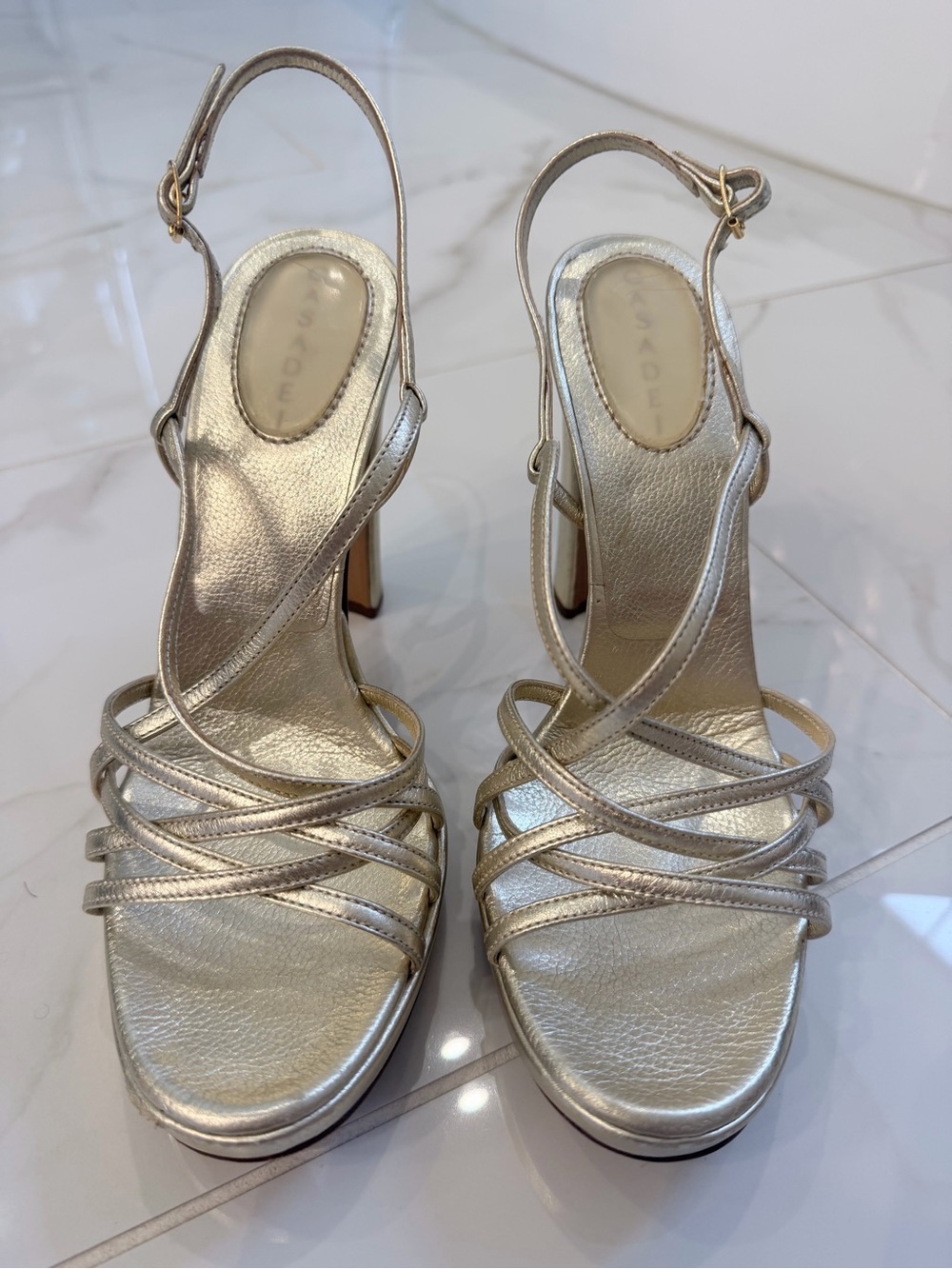 Metallic Strappy Slingback Heels - Gold- Casadei size 7